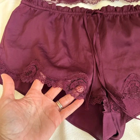 Victoria's Secret Burgundy Lace Trim Pajama Set - Picture 2 of 7